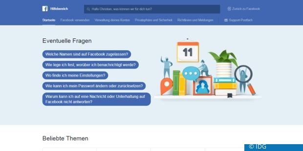 Verwalte dein Konto - im Hilfe-Bereich von Facebook (c) IDG