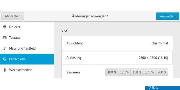 Unter Gnome mit Wayland sorgt diese Option für die Skalierung von Desktopelementen. (c) IDG