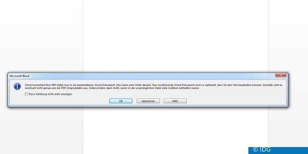 Dialogfenster: In das Wordformat konvertieren; klicken Sie auf OK. Dann heißt es warten. (c) IDG