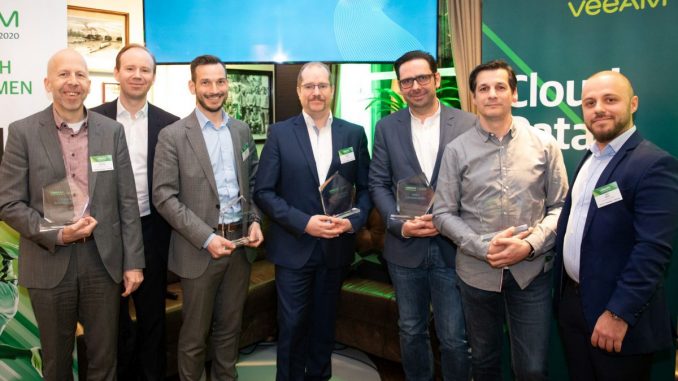 Die Sieger des Veeam Partner Summit ( v.l.n.r.): Christian Neuhauser (Kapsch BusinessCom AG), Mario Zimmermann (Veeam), Edwin Klinglhuber (ACP IT Solutions), Christian Hödl (Bacher Systems EDV), Bernd Rohrauer (ANEO Solutions), Edwin Priebernig (Anexia Internetdienstleistungs), Tarik Bülbül (Veeam)