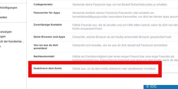 Hier können Sie Ihr Facebook-Konto vorübergehend deaktivieren (c) IDG