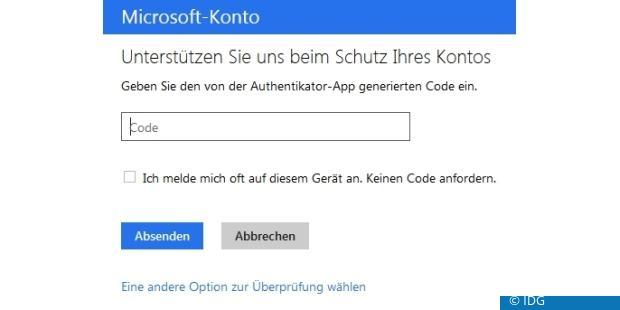 Anmeldung an Microsoft-Konto mit Zwei-Faktor-Authentifizierung (c) IDG