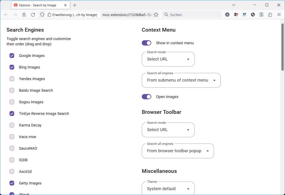 Die Einstellungen des Add-on