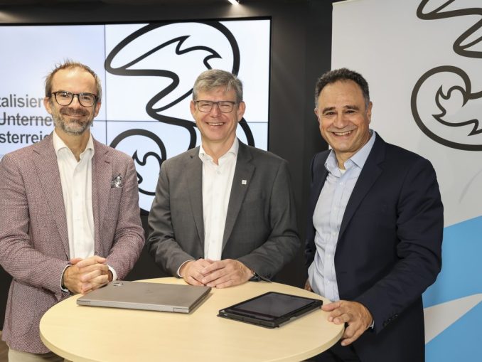 Drei CEO Rudolf Schrefl, Managing Director marketmind Stefan Schiel sowie Karim Taga, Managing Partner von Arthur D. Little. (c) Hutchison Drei Austria/APA-Fotoservice/Reither