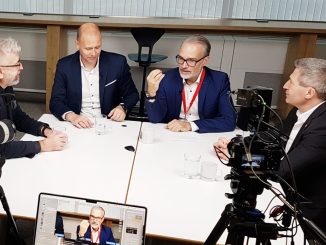 Die Teilnehmer des Roundtables (v.l.n.r.): Wolfgang Franz (ITWelt.at), Robert Kaup (Tietoevry Create und Tietoevry Austria), Martin Madlo (Digital Realty Österreich) und Markus Vesely (A-Trust). (c) timeline/Rudi Handl