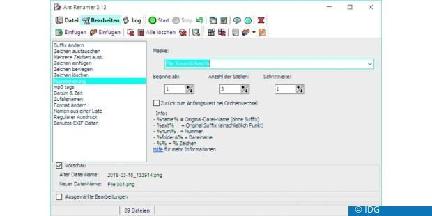 Ant Renamer erlaubt das schnelle Umbenennen von Dateien mit verschiedenen Optionen. So lassen sich etwa Zeichen im Dateinamen ersetzen oder austauschen. (c) IDG