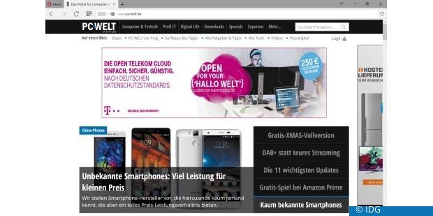 Edge, IE11, Firefox und Opera (im Bild) bieten spezielle Inkognito-Modi, die es Webseiten erschweren, Ihr Surfverhalten auszuspionieren. (c) IDG 