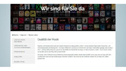 Bei Napster können Sie manuell die Streamingqualität Ihrer Musik ändern. So sparen Sie unterwegs bei mobiler Nutzung kostbares Datenvolumen. Maximal ist eine Wiedergabequalität von bis zu 320 KBit/s möglich.