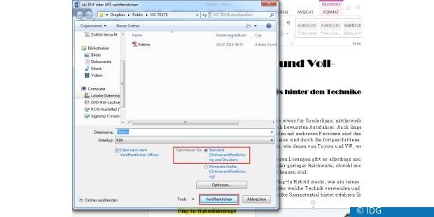 Veröffentlichen Sie die exportierte PDF-Datei. (c) IDG