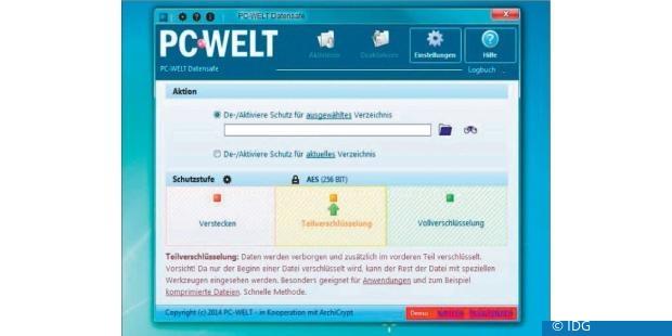 Verlagsangebot: Die Verschlüsselungssoftware PC-WELT Datensafe verwahrt Ihre vertraulichen Dateien sicher vor dem Zugriff anderer. (c) IDG