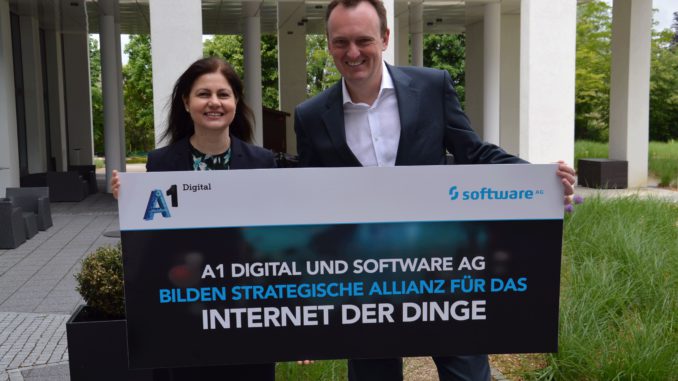 Elisabetta Castiglioni, CEO von A1 Digital, mit Werner Rieche, Geschäftsführer der Region Deutschland, Österreich und Schweiz der Software AG. (c) A1