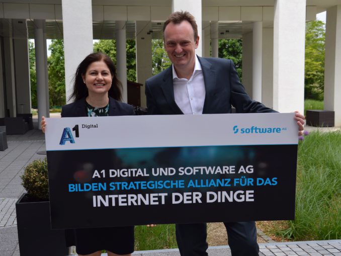 Elisabetta Castiglioni, CEO von A1 Digital, mit Werner Rieche, Geschäftsführer der Region Deutschland, Österreich und Schweiz der Software AG. (c) A1