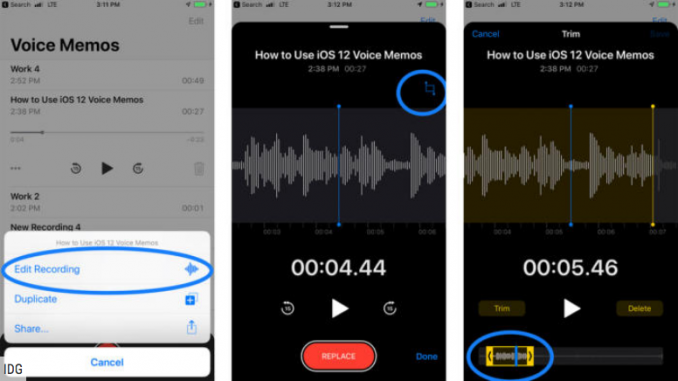 Wie im Video Editor, können Audiofiles in iOS 12 nun auch geschnitten werden. (c) Screenshot Macworld 