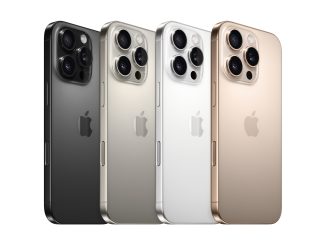 iPhone 16 Pro und iPhone 16 Pro Max werden in vier Farben erhältlich sein: Titan Schwarz, Titan Natur, Titan Weiss und Titan Wüstensand. (c) Apple