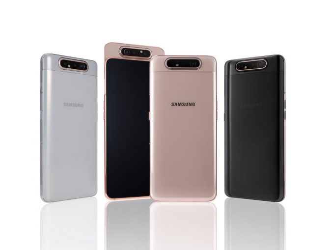 Das Samsung Galaxy A80 in den verschiedenen Farbvariationen.