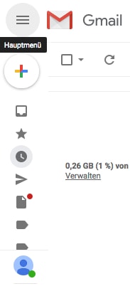 Die linke Sidebar lässt sich durch ein Klicken auf das Hamburger-Menü-Icon oben links ganz einfach verbergen. (c) Screenshot Google Gmail