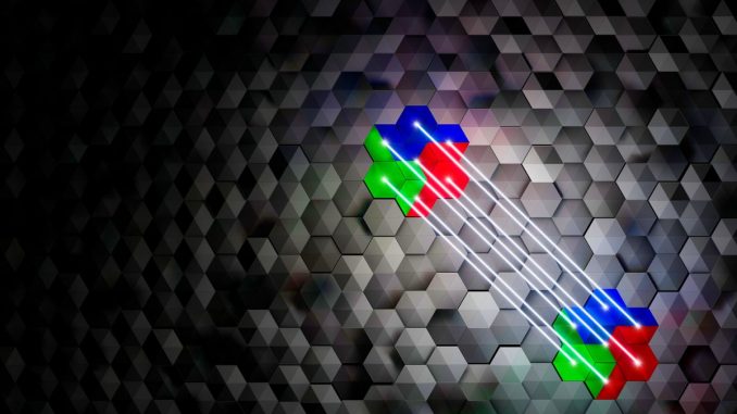 Künstlerische Darstellung der Manipulation von logischen Quantenbits, die durch Quantenfehlerkorrektur vor Fehlern geschützt sind. (c) Johannes Knünz