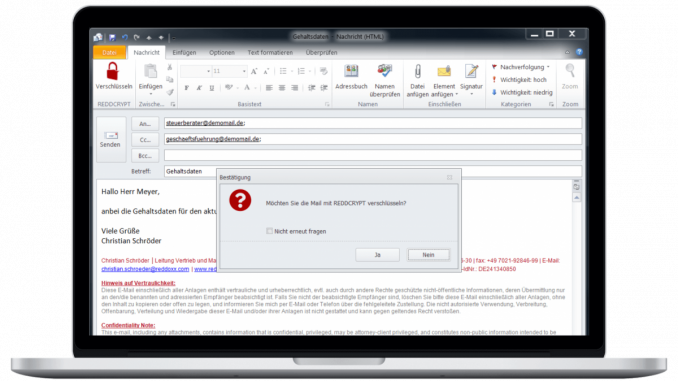 E-Mail in Outlook verschlüsseln.