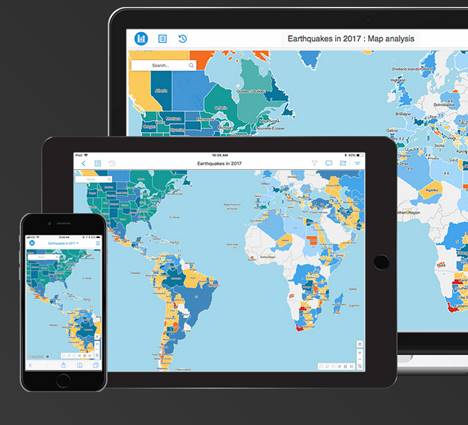 MicroStrategy Geospatial Services: MicroStrategy 10.11 führt über eine Integration mit Mapbox neue raumbezogene Funktionen ein. (c) Microstrategy