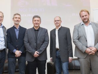 Helmut Leopold (AIT), Mario Drobics (AIT), Thomas Lorünser (AIT), Oliver Hoffmann (BMVIT) und Christof Tschohl (Research Institute). (c) AIT / Michael Mürling