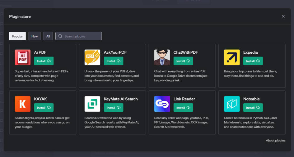 Der Plugin-Store von ChatGPT.