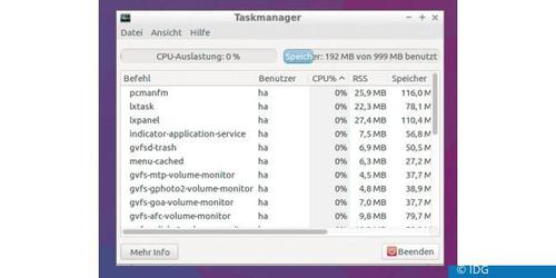 Das pure System inklusive LXDE-Desktop fordert nur 150 bis 250 MB. (c) IDG