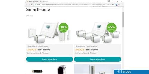 Innogy bietet seine SmartHome-Produkte in Form von Paketen beispielsweise für die Energieversorgung oder die Heizungssteuerung an. (c) Innogy