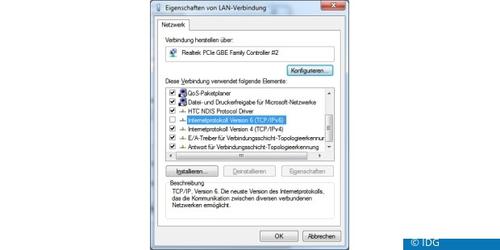 Wenn Ihr Anschluss immer noch über die IPV4 läuft, dann deaktivieren Sie das neuere Protokoll. (c) IDG