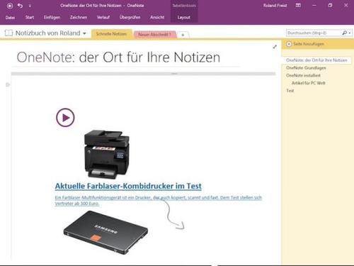 Microsoft Onenote erlaubt genau wie Evernote ein schnelles Drag & Drop von Bildern und Texten einer Website auf einen der digitalen Notizzettel des Programms. (c) IDG