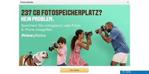 Amazon bietet seinen Prime-Kunden für Fotos unbegrenzten Speicherplatz in der Cloud an; für Videos gilt dies anders als bei Google dagegen nicht. (c) IDG