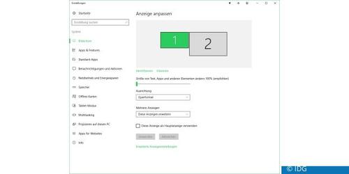 Windows selbst bietet Ihnen nur die grundlegenden Optionen, um mehrere Monitore zu verwalten. (c) IDG