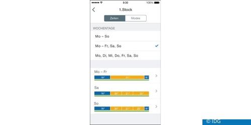 Die App der Firma Tado erlaubt die Definition mehrerer Temperaturzonen und eine Anpassung an die verschiedenen Wochentage. (c) pcwelt.de