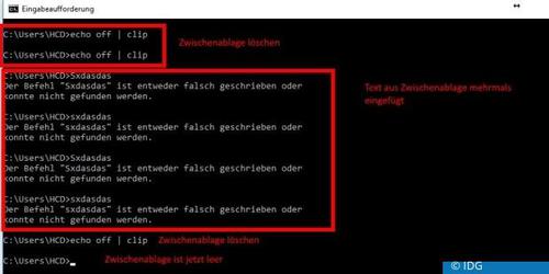 Der Befehl echo off | clip im Einsatz. (c) IDG