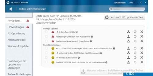 HPs Support Assistant fasst nach dem Scan die vorhandenen Treiber-Updates zusammen. (c) IDG