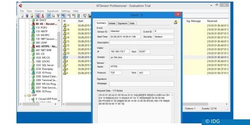 KFSensor entdeckt Angriffe auf bestimmte Serverbereiche und protokolliert die Daten. Auf Wunsch lassen sich auch Mails versenden (c) IDG