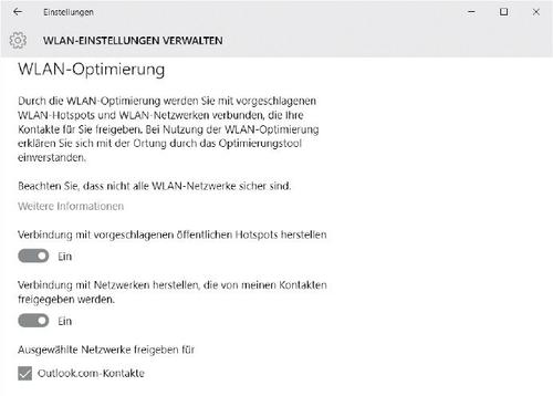 Windows 10 ermöglicht die automatische Verbindung zu öffentlichen WLANS. Wenn Sie das nicht möchten, deaktivieren Sie die Funktion. (c) tecchannel.de