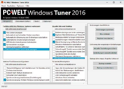 Das Tool zeigt Ihnen nützliche Windows-Einstellungen, die Sie mit wenigen Klicks konfigurieren und übernehmen. (c) tecchannel.de