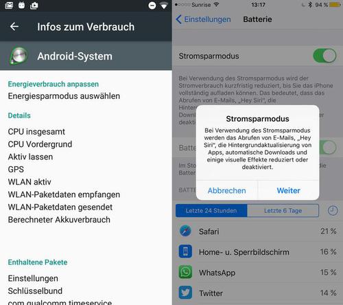 Was lange währt, wird endlich gut: Apple kennt jetzt einen Energiesparmodus. Android machts aber schon länger vor und hält mit Android 6.0 zusätzliche Statistiken bereit © Screens: NMGZ