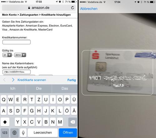 Kreditkartennummer scannen mit Safari (c) tecchannel.de