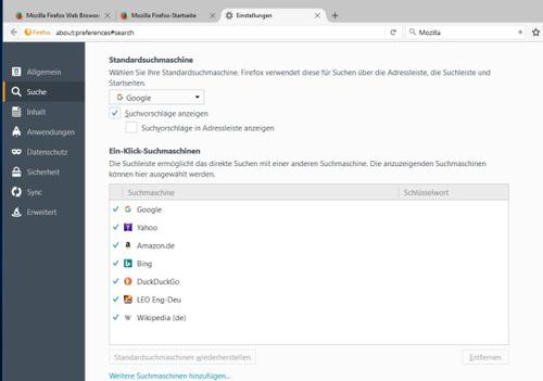 Mozilla Firefox ermöglicht eine effizientere Einstellung des Suchfeldes. (c) computerwoche.de