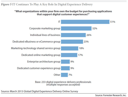 Wo liegen die Budgets für Customer-Experience-Vorhaben? (c) Forrester Research