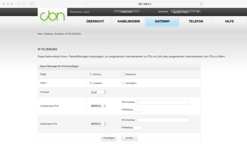 Viele moderne Router erlauben bereits eine IP-Filterung auf IPv6-Basis. So lässt sich dann beispielsweise auch der eingehende IPv6-Datenverkehr limitieren, wenn er über DS-Lite ankommt. (c) Schlede und Bär