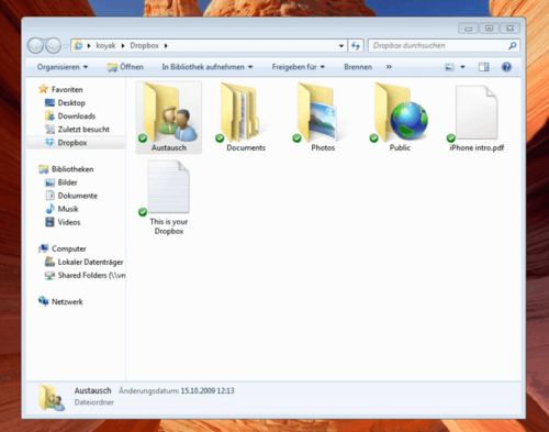 Die Dropbox läßt sich wie andere Ordner im Windows-Explorer einbinden. (c) Stefan von Gagern