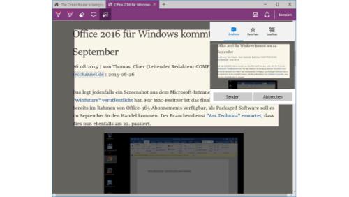 Speichern lässt sich die Seite inklusive Ihrer Kommentare in OneNote, als Favorit oder in der Leseliste. (c) Rieske