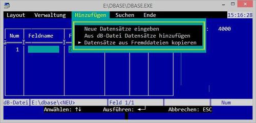 Dbase IV unter Windows 8.1: 32-Bit-Windows besitzt immer noch das veraltete 16-Bit-Subsystem. Damit laufen auch uralte Veteranen. (c) Apfelböck