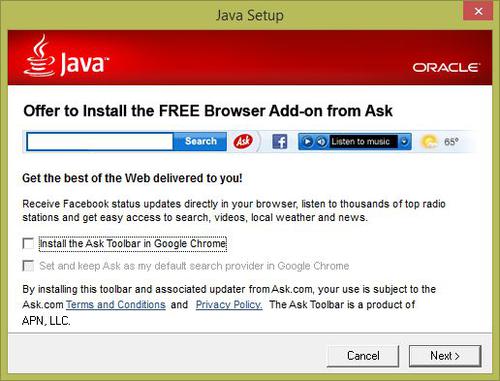 Auch bei der Java-Installation kann einem schon einmal die Ask Toolbar über den Weg laufen. (c) tecchannel.de