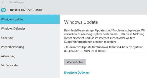 Kommt es bei einem Update zu Problemen, zeigt Windows die KB-ID des Updates und eine Fehlernummer an. Eine Internetsuche hilft Ihnen bei der Entschlüsselung. (c) tecchannel.de