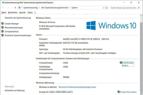 Ob Windows aktiviert ist oder nicht, erfahren Sie in den Basisinformationen zum System, die Sie über die Tastenkombination Win-Pause aufrufen. (c) tecchannel.de