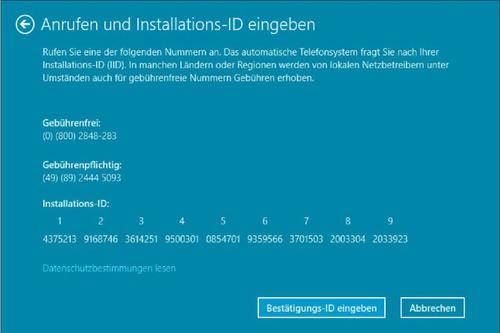 Bei Aktivierungsproblemen probieren Sie zuerst die Aktivierung über das automatische Telefonsystem. Dabei übermitteln Sie die Installations-ID. (c) tecchannel.de