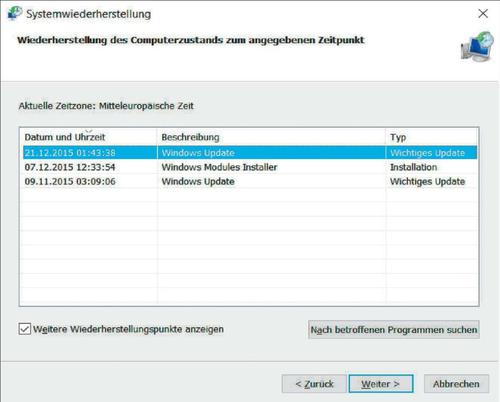 Bei Problemen reparieren Sie Windows 10 mit dem letzten Wiederherstellungspunkt. Die letzten Änderungen und Installationen werden damit rückgängig gemacht. (c) tecchannel.de